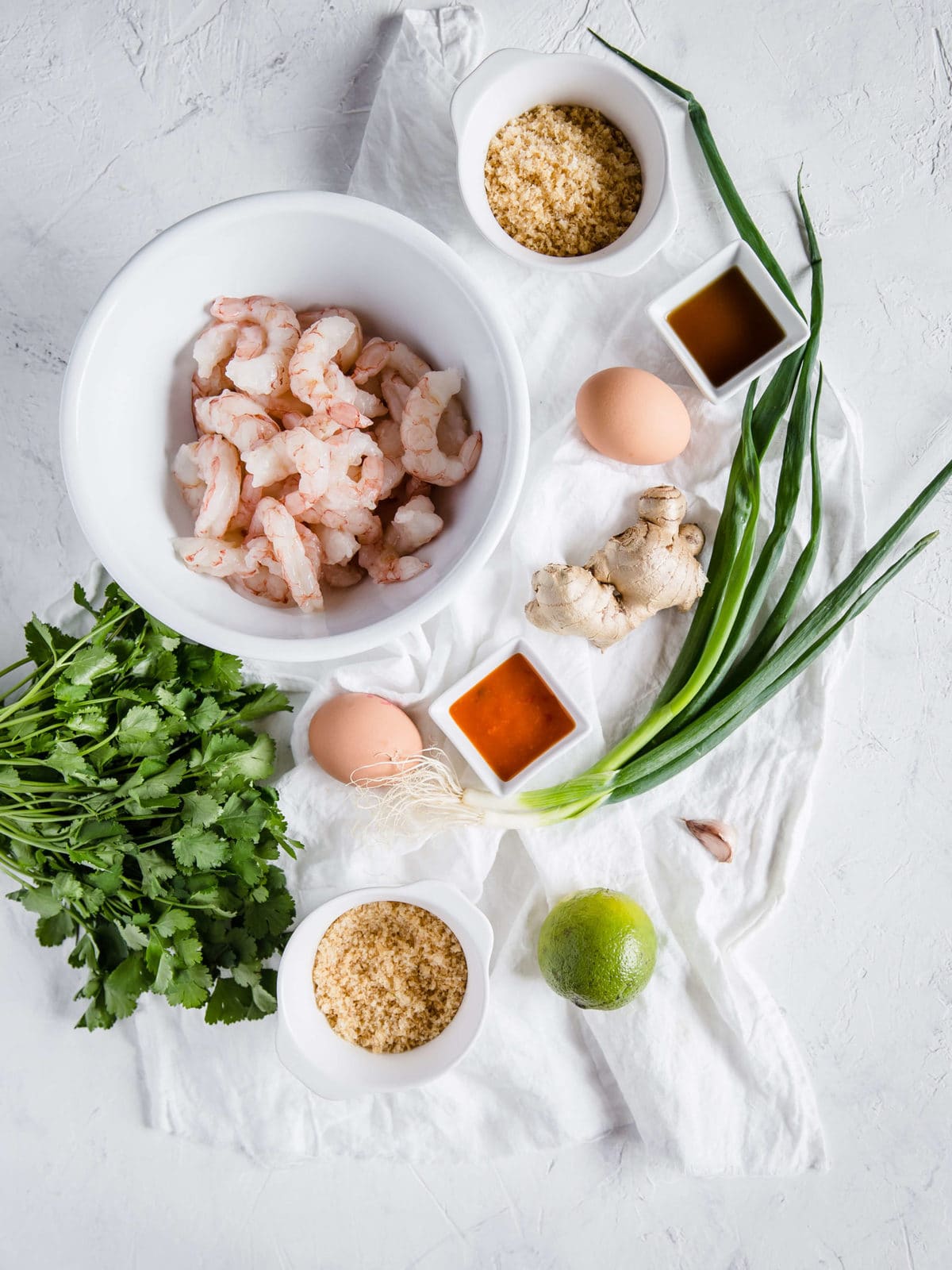 flat lay of ingredients for keto shrimp cakes
