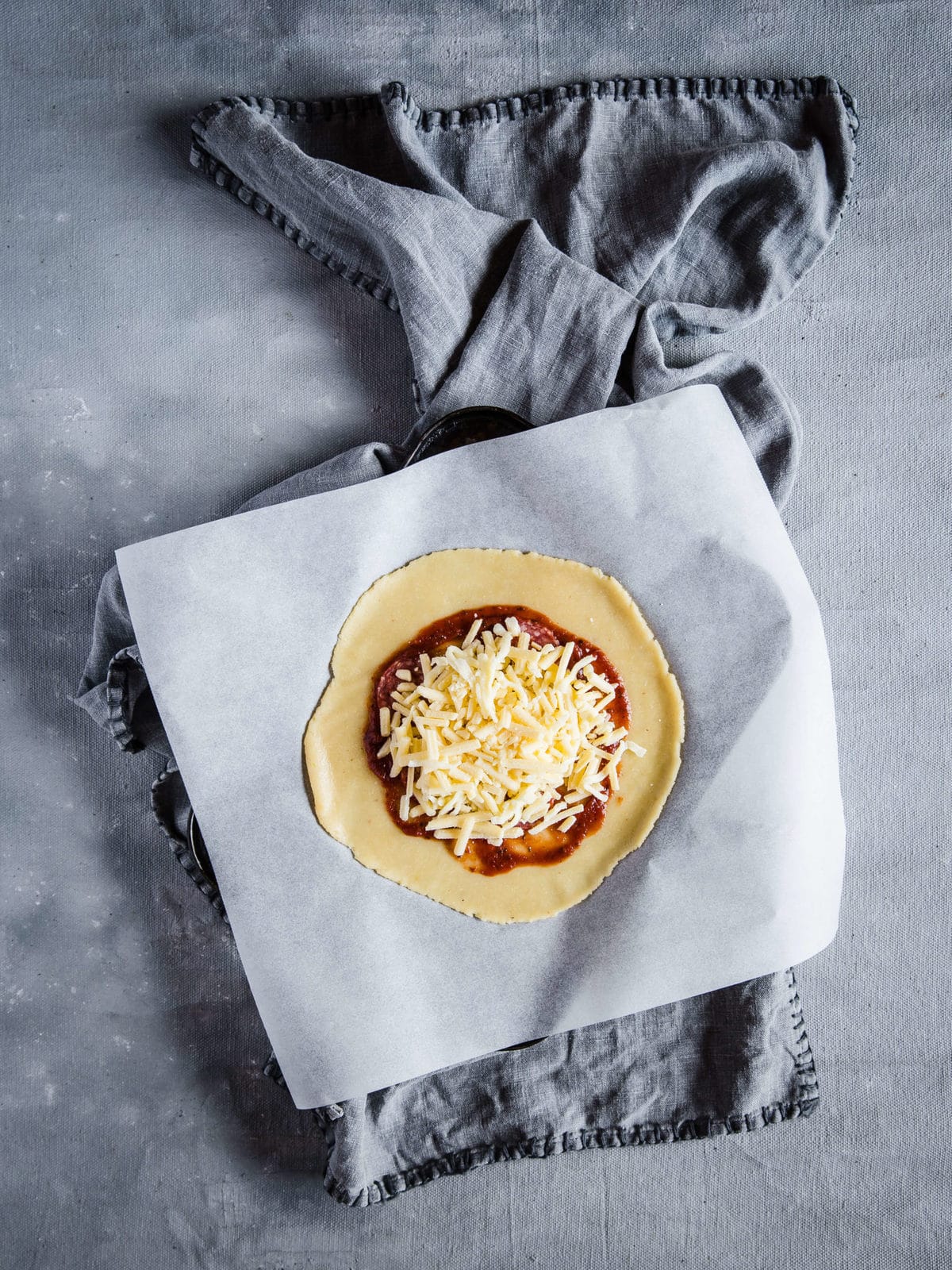 keto pepperoni pizza hot pockets being made before going into the oven