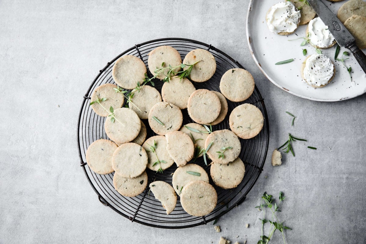 flat lay of gluten free crackers on a plate