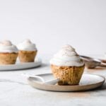 These Keto Pumpkin Spice Cupcakes with Marshmallow Frosting have all the deliciously sweet flavors of fall while still being sugar free and gluten free. | Peace Love and Low Carb