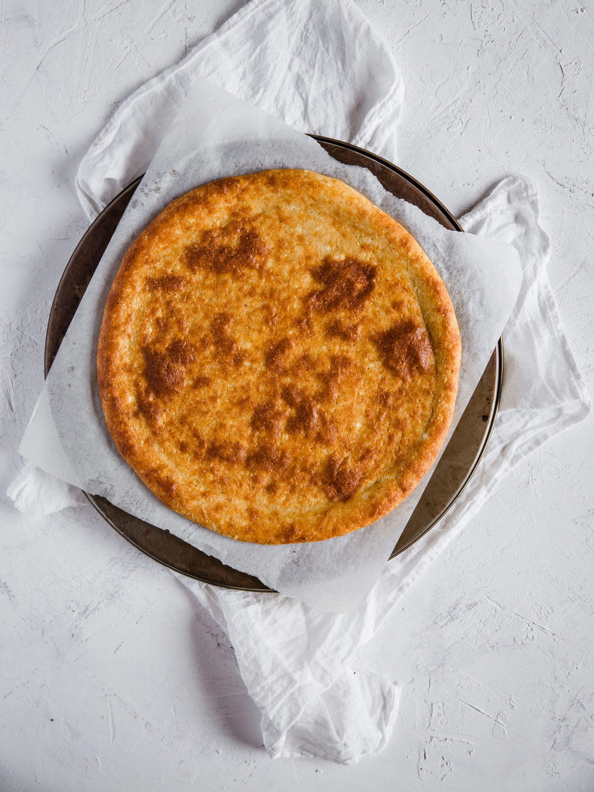 Overhead shot of gluten free pizza crust