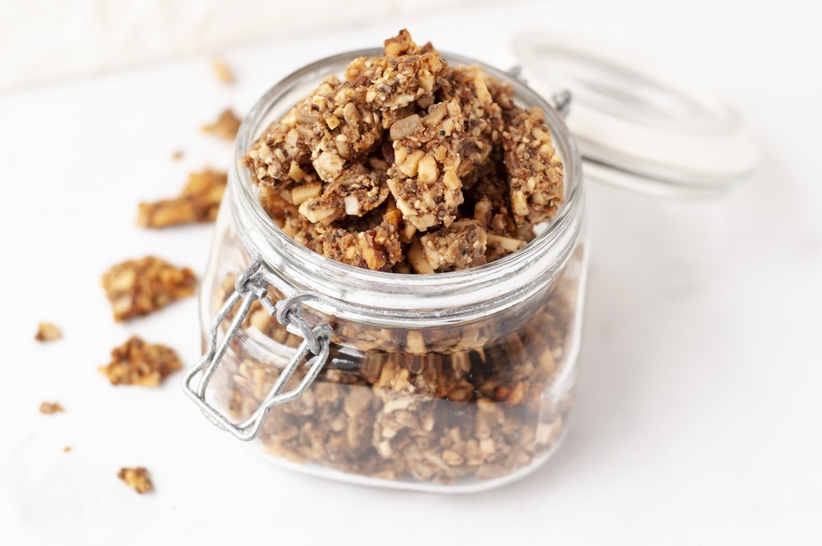 a jar of low carb granola