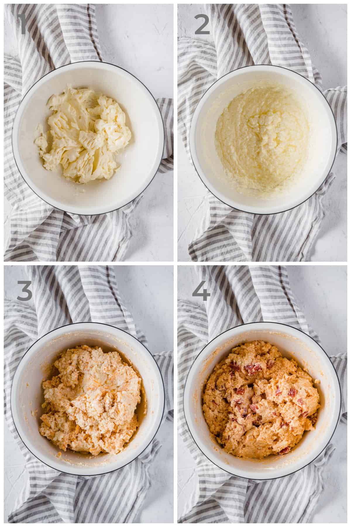 step by step instructions for how to make a keto pimento cheese dip.