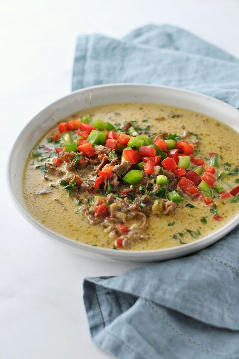 Philly Cheesesteak Soup - keto, gluten free - Peace Love and Low Carb