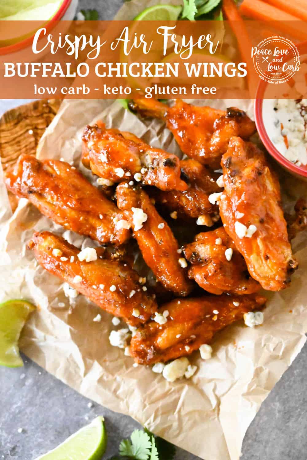 Keto Crispy Air Fryer Buffalo Chicken Wings - Peace Love and Low Carb