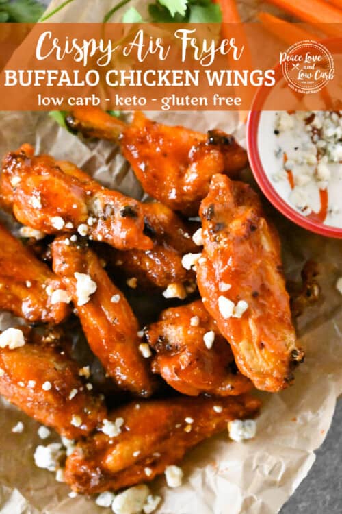Air Fried Chicken Wings served with blue cheese, ranch, carrots, and limes