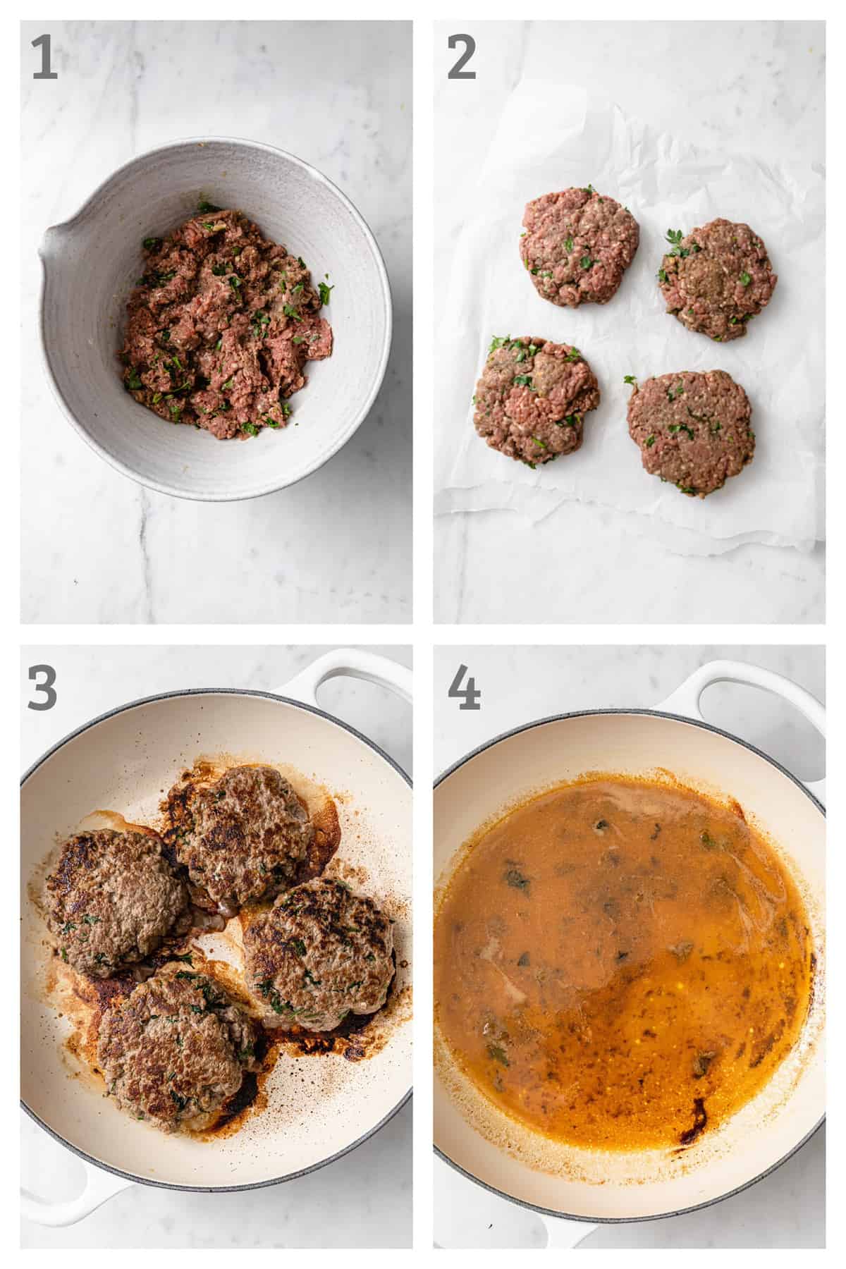 Step by step instructions for how to make beef stroganoff burgers