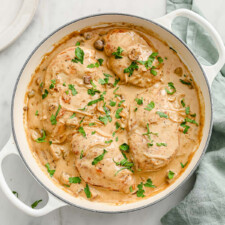 Pan-Seared Chicken with Balsamic Cream Sauce, Mushrooms and Onions