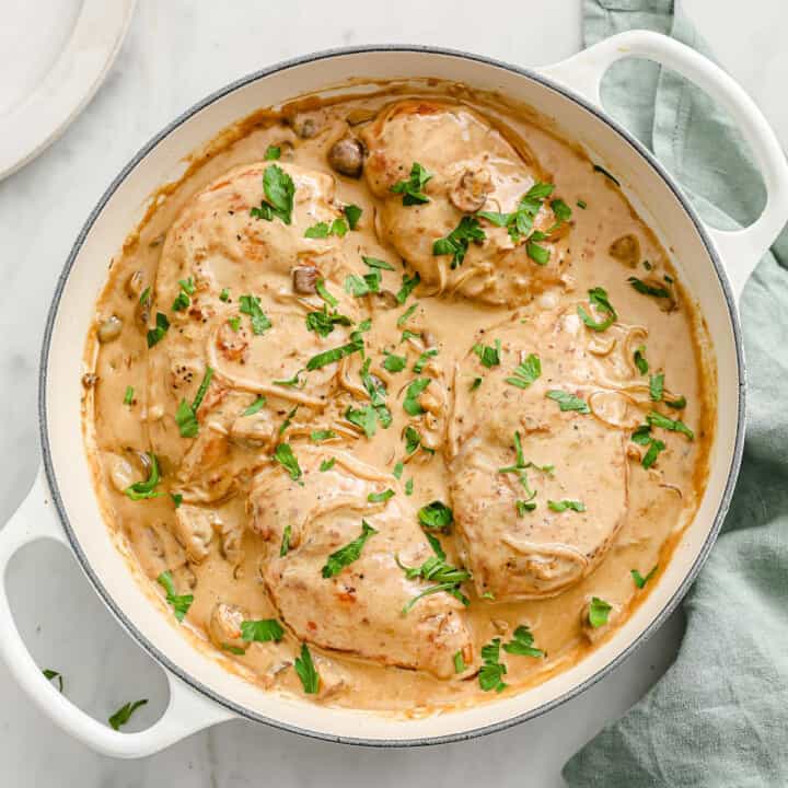 PanSeared Chicken with Balsamic Cream Sauce, Mushrooms and Onions