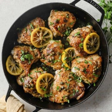 Crispy Chicken Thigh Piccata | Peace Love and Low Carb
