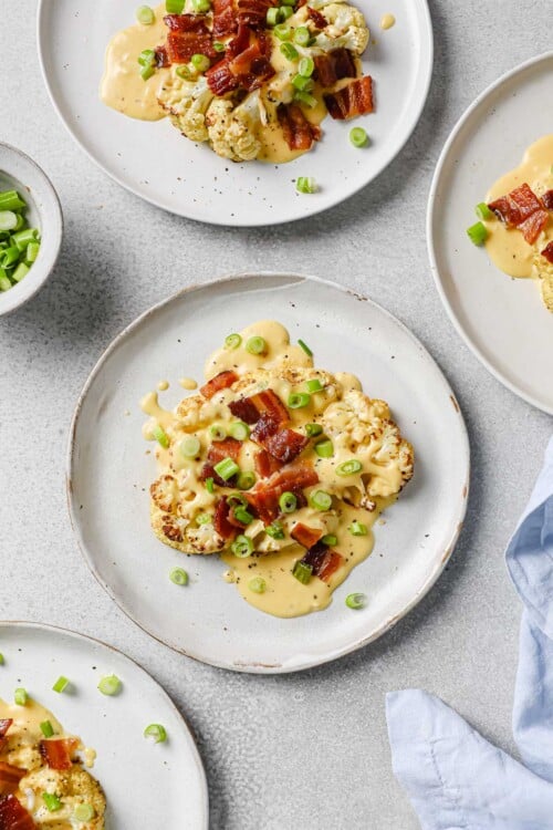 Roasted Cauliflower Steaks with Cheese Sauce Peace Love and Low Carb