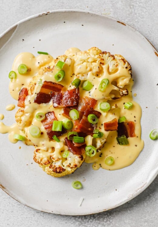 Roasted Cauliflower Steaks with Cheese Sauce - Peace Love and Low Carb