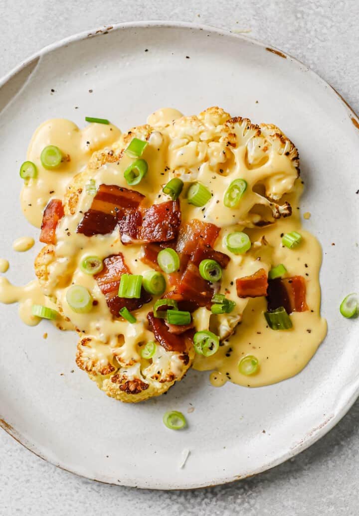 Roasted Cauliflower Steaks with Cheese Sauce Peace Love and Low Carb