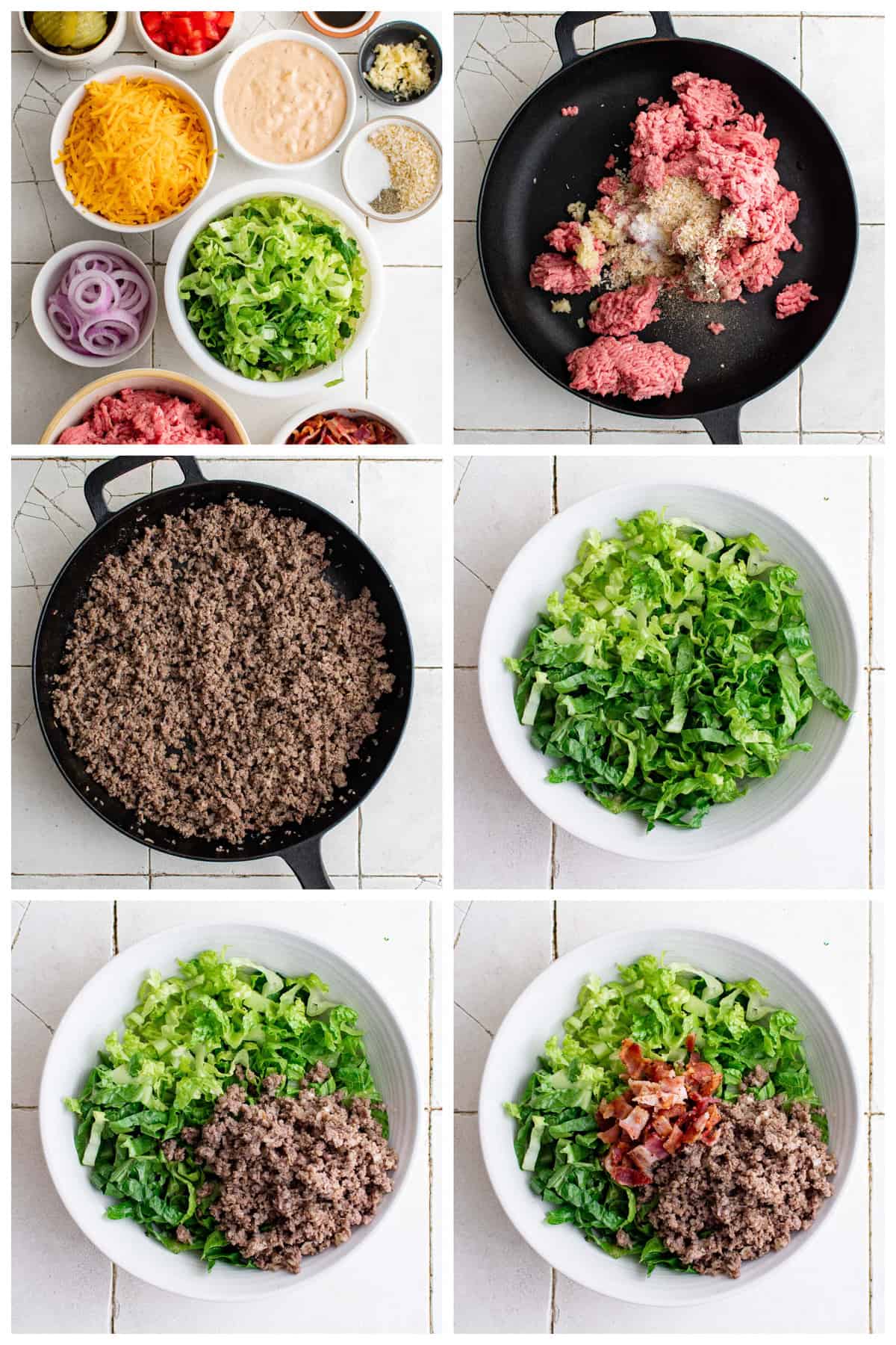 Step by Step Directions to make low carb Bacon Cheeseburger Salads