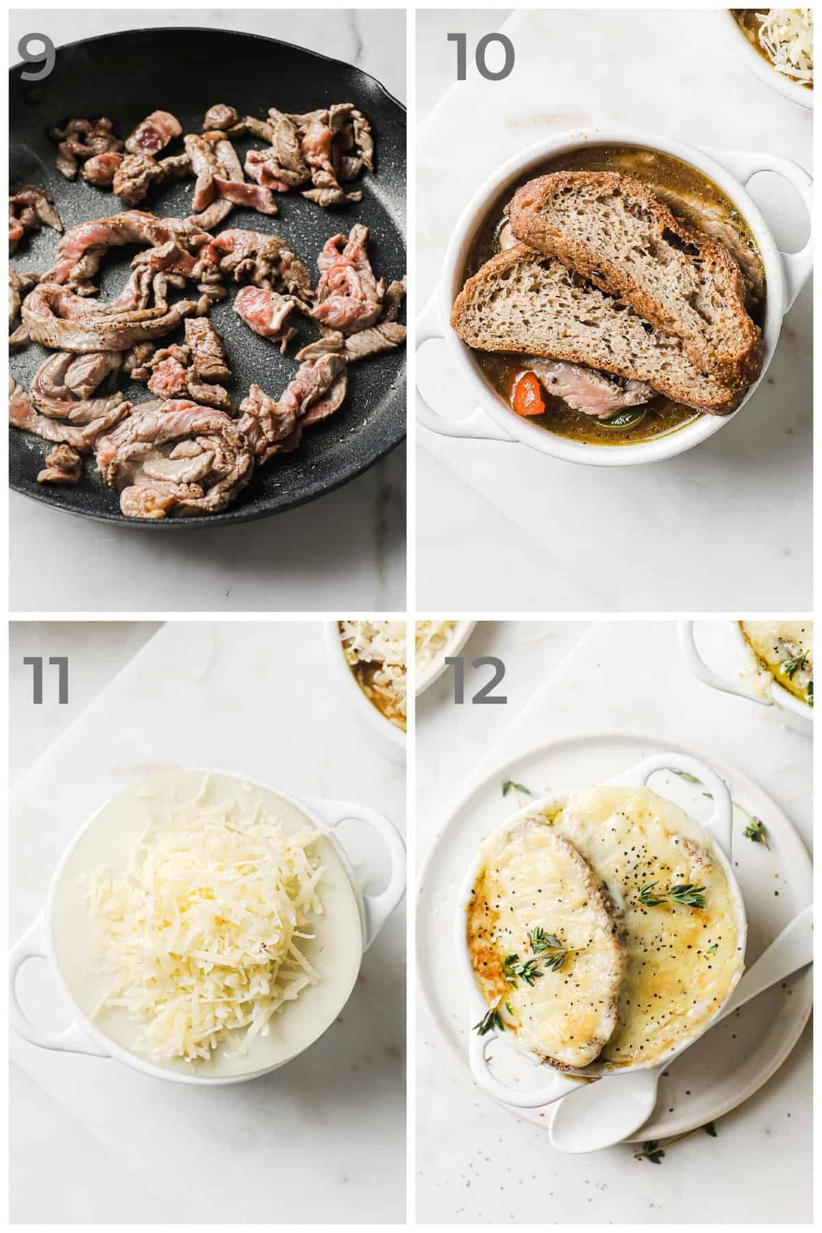 step by step instructions on how to make Philly cheesesteak French Onion Soup | Peace Love and Low Carb