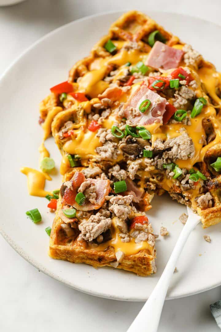 Waffle Omelets with Cheese Sauce - Peace Love and Low Carb