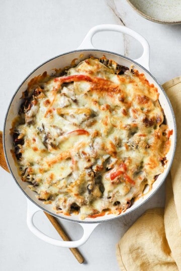 Keto Philly Cheesesteak Casserole - Peace Love and Low Carb