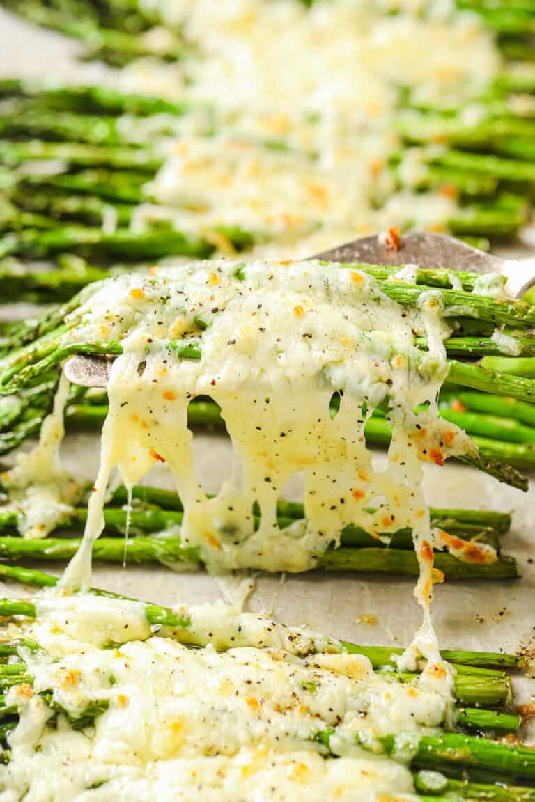 Cheesy Garlic Roasted Asparagus - Peace Love and Low Carb