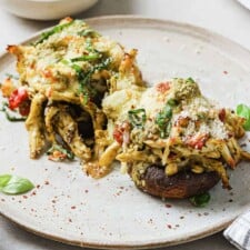 Pesto Chicken Stuffed Mushrooms