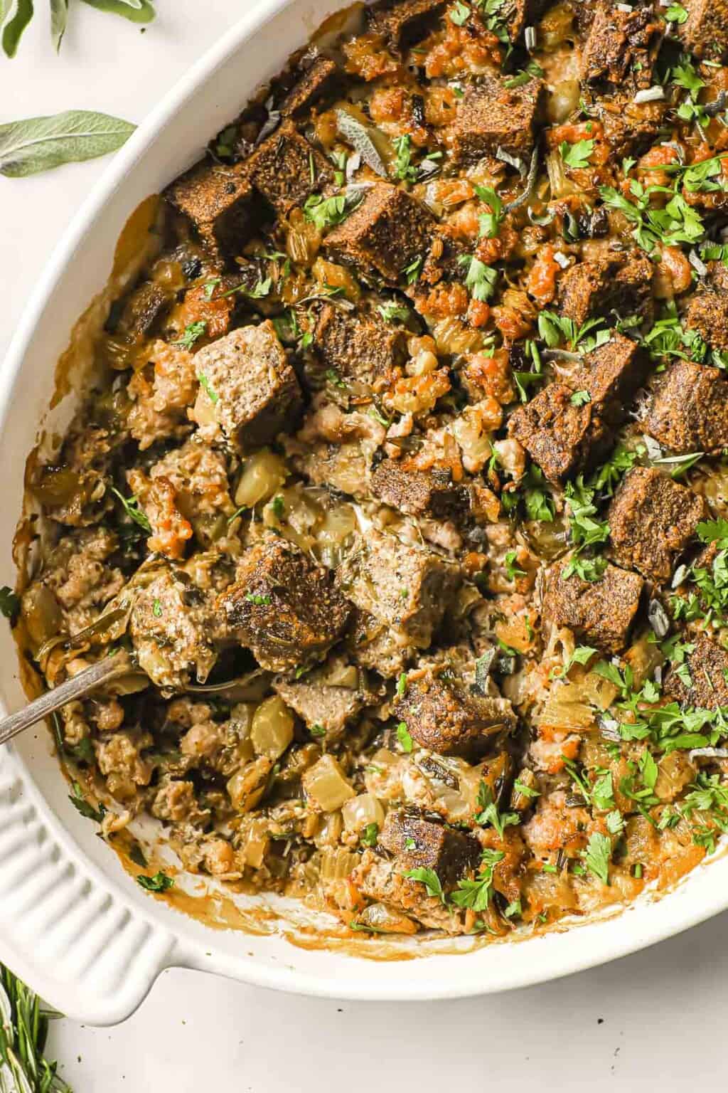 Sausage and Herb Keto Stuffing Peace Love and Low Carb