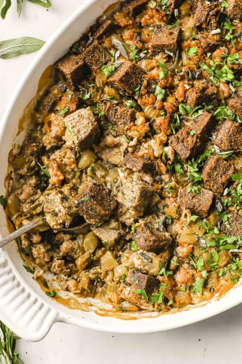 Sausage and Herb Keto Stuffing Peace Love and Low Carb