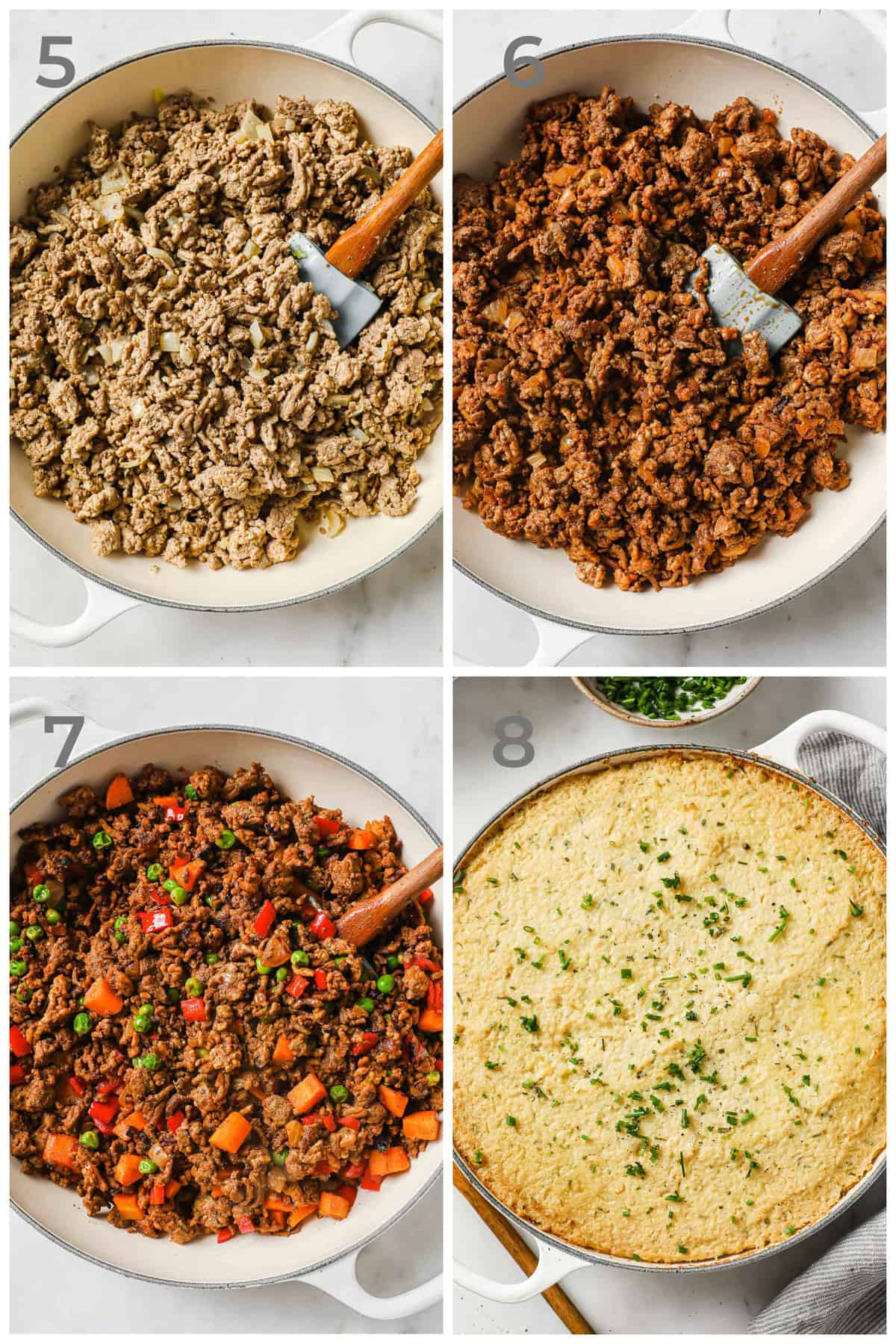 Step by step directions for how to make the filling for a low carb shepherds pie. 