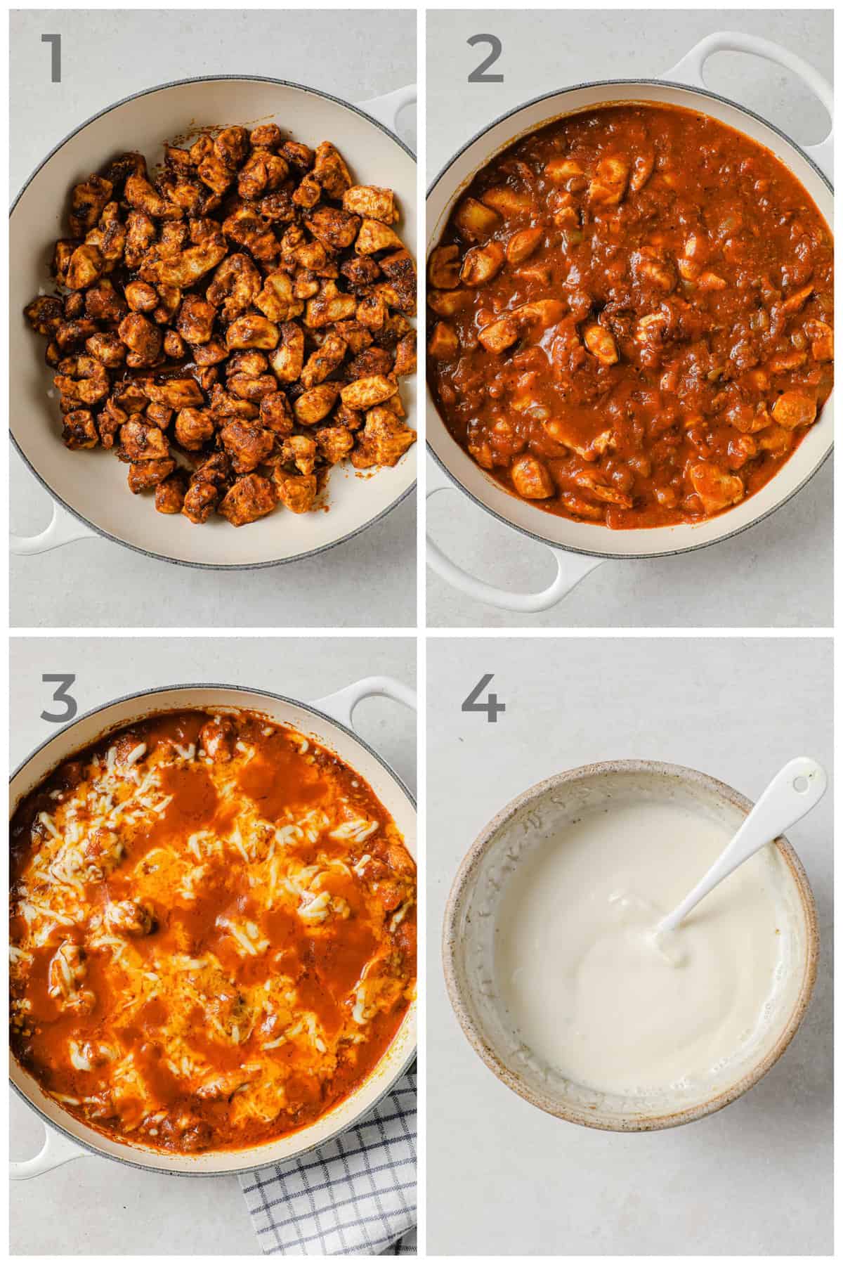 Step by step photos showing how to make homemade enchilada bowls.