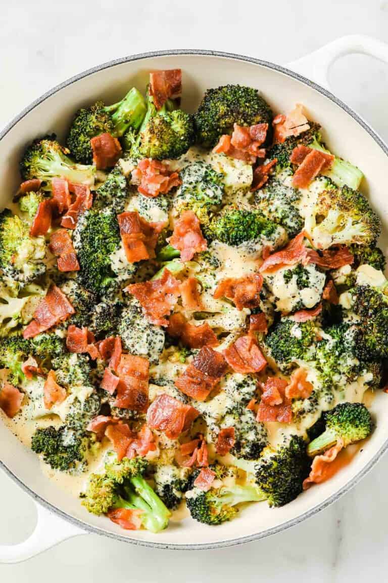 Keto Broccoli with Cheese Sauce and Bacon Peace Love and Low Carb