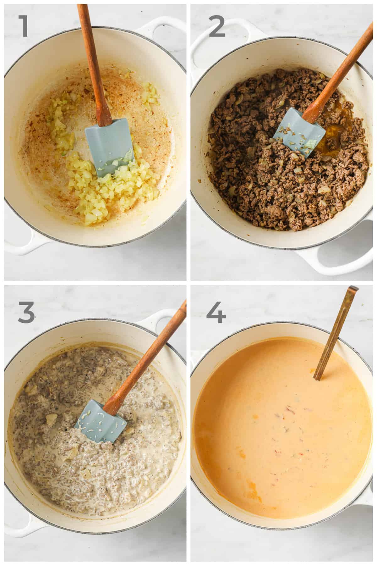 Step by step photos for how to make keto taco soup.